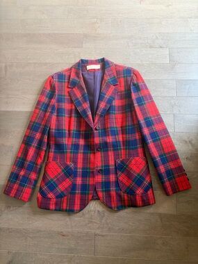 Pendleton Red & Navy Plaid Wool Sport Coat